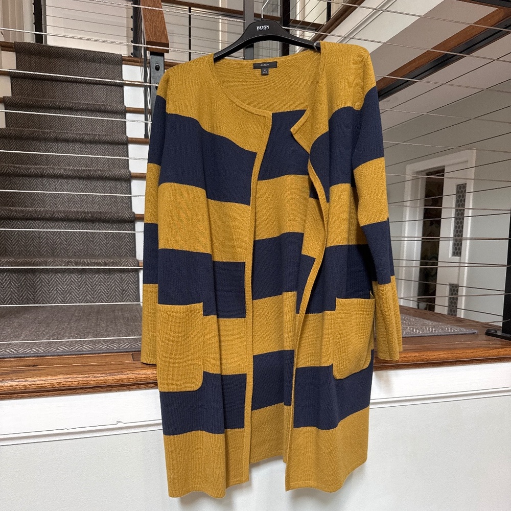 J Crew long open rugby striped cardigan
